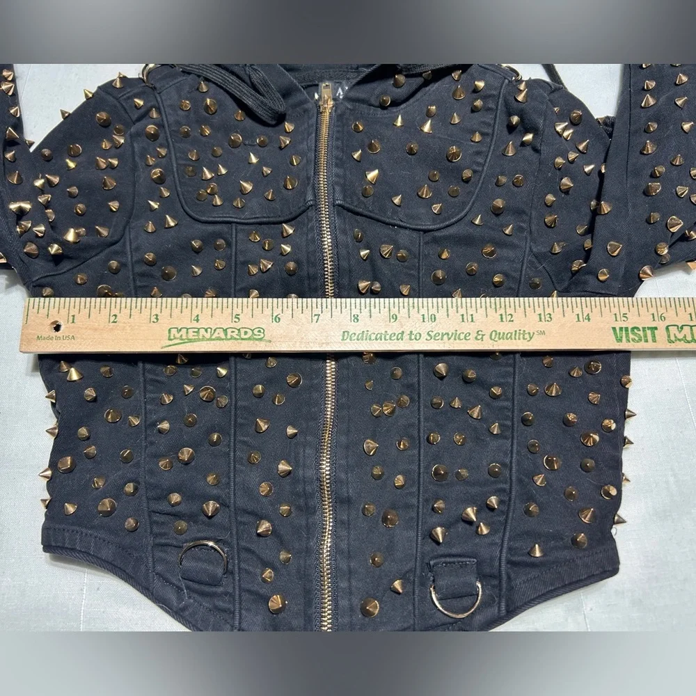 AKIRA Black Bomber Jacket with Gold Studs - Picture 10 of 11